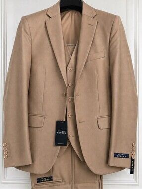 Men's Tan Three-Piece Suit - Tailored Wool-Blend